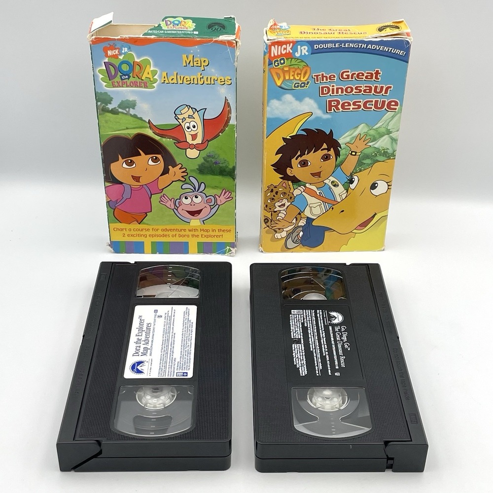 Vintage 2000s Dora Map Adventures Go Diego Great Dinosaur Rescue VHS Lot 2